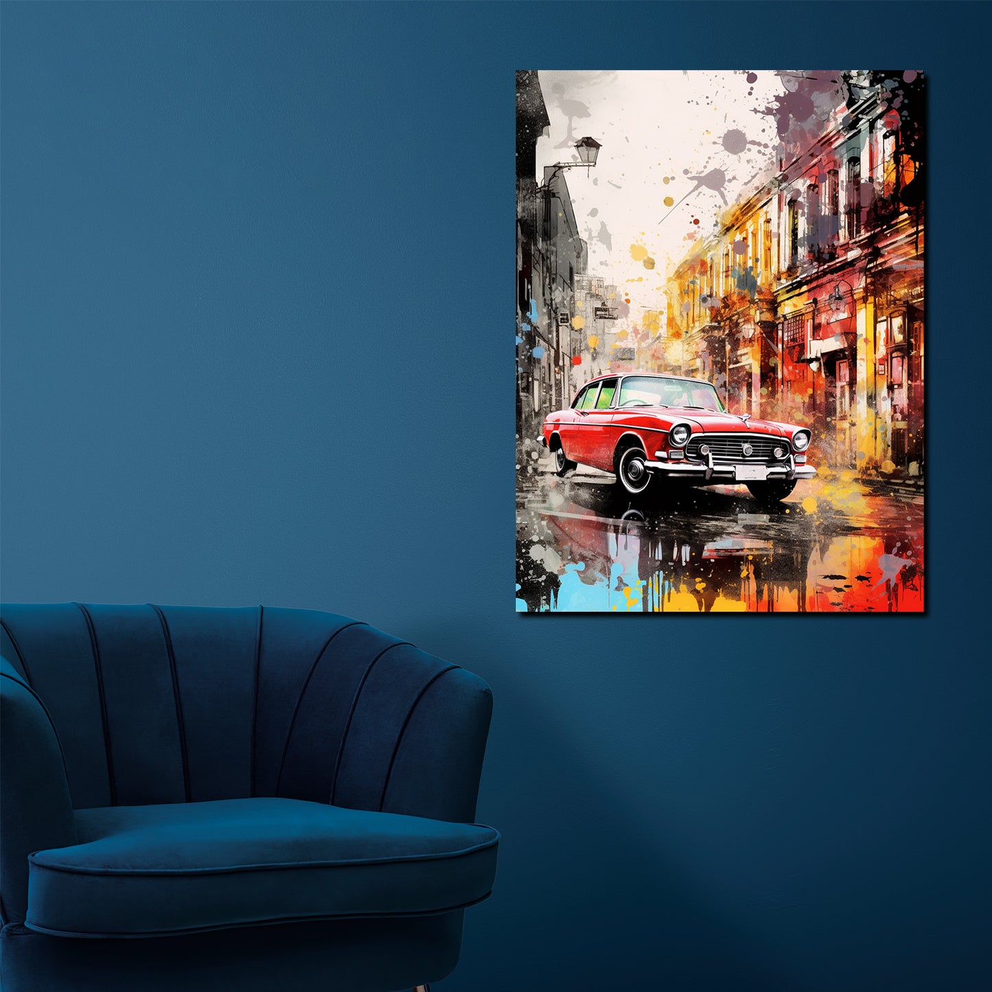 Abstrakt City Auto Oldtimer Wandbild Kunstwerk