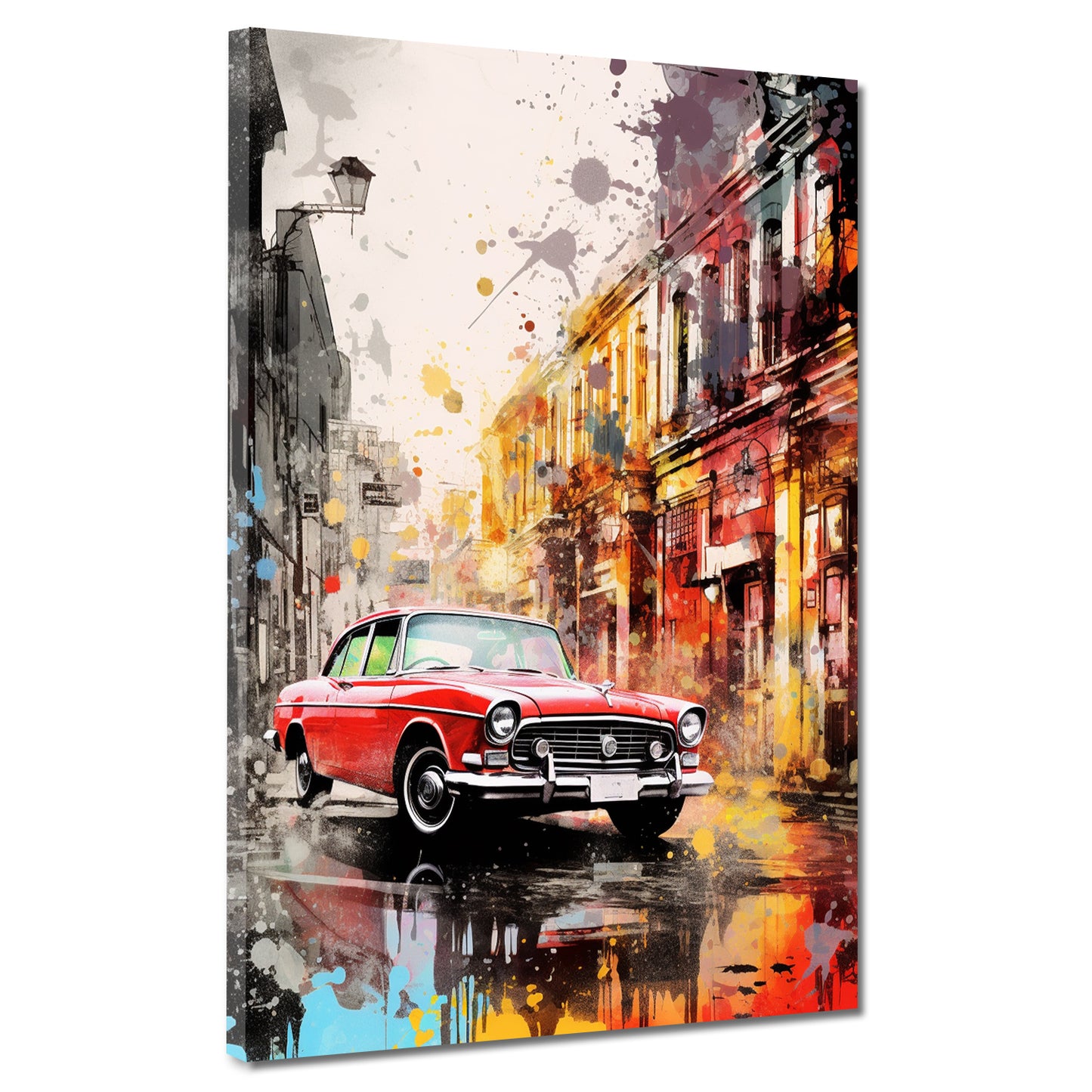 Abstrakt City Auto Oldtimer Wandbild Kunstwerk