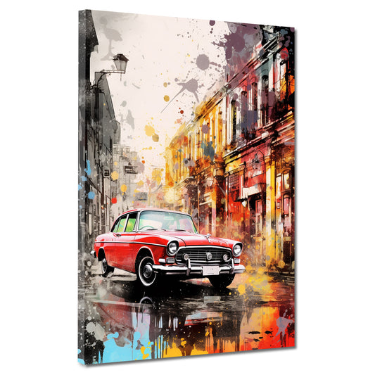 Abstrakt City Auto Oldtimer Wandbild Kunstwerk