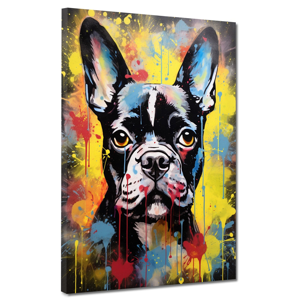 Abstrakt Französische Bulldogge Street Art Colour Wandbild Kunstwerk