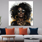 Abstrakt Frau mit Afrolook und goldenen Accessoires Wandbild Kunstwerk