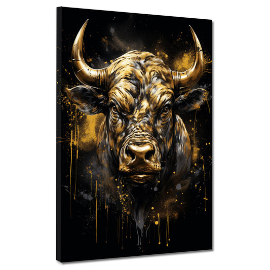 Wandbild Kunstwerk abstrakt Goldener Bulle Black Style