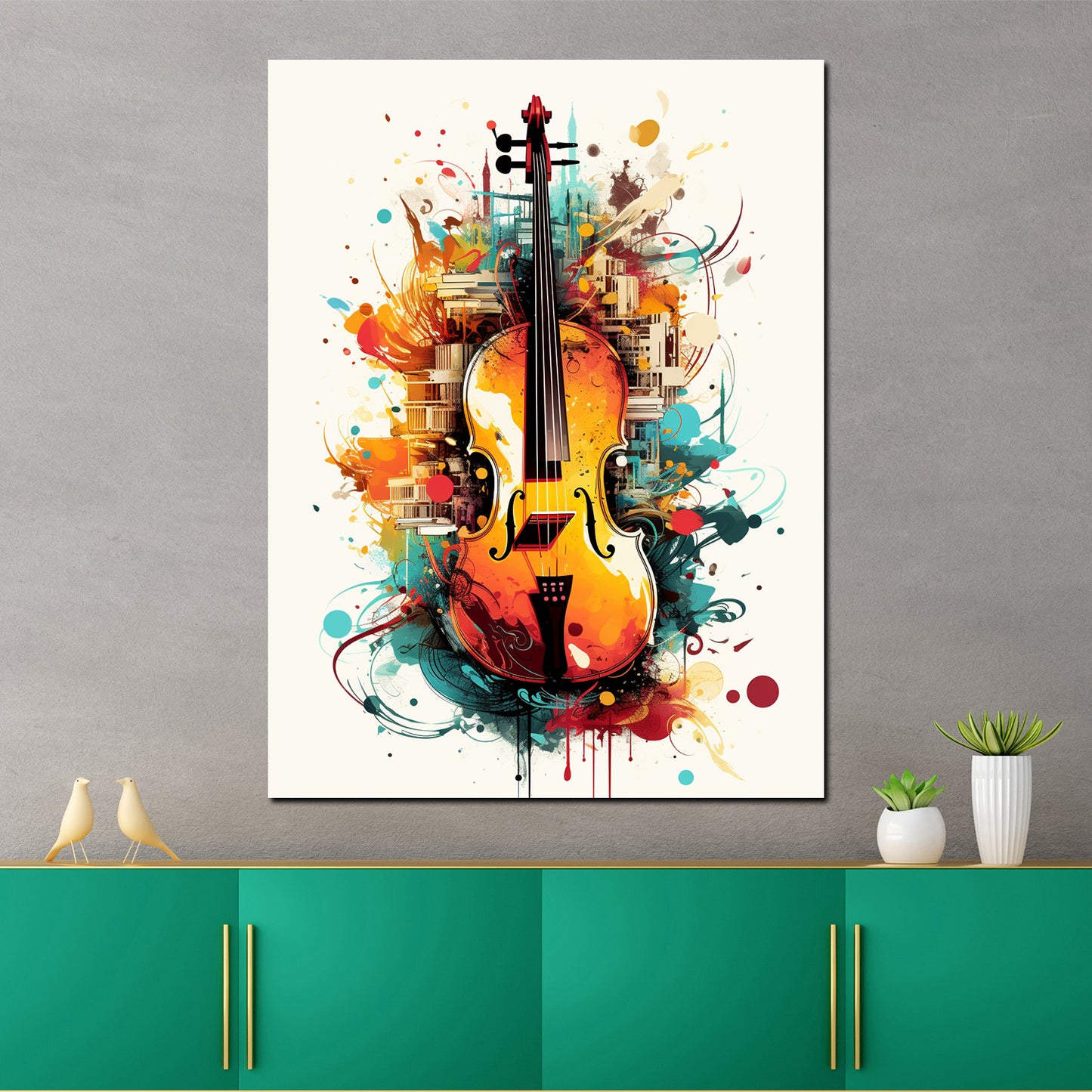 Wandbild Kunstwerk abstrakt Kontrabass Colour