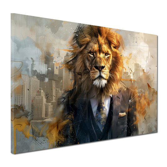 Wandbild Kunstwerk abstrakt Löwe im Anzug Business Stil