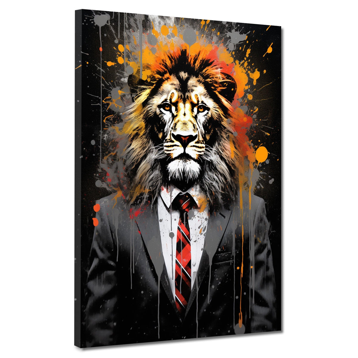 Abstrakt Löwe im Anzug Pop Art Splash Wandbild Kunstwerk