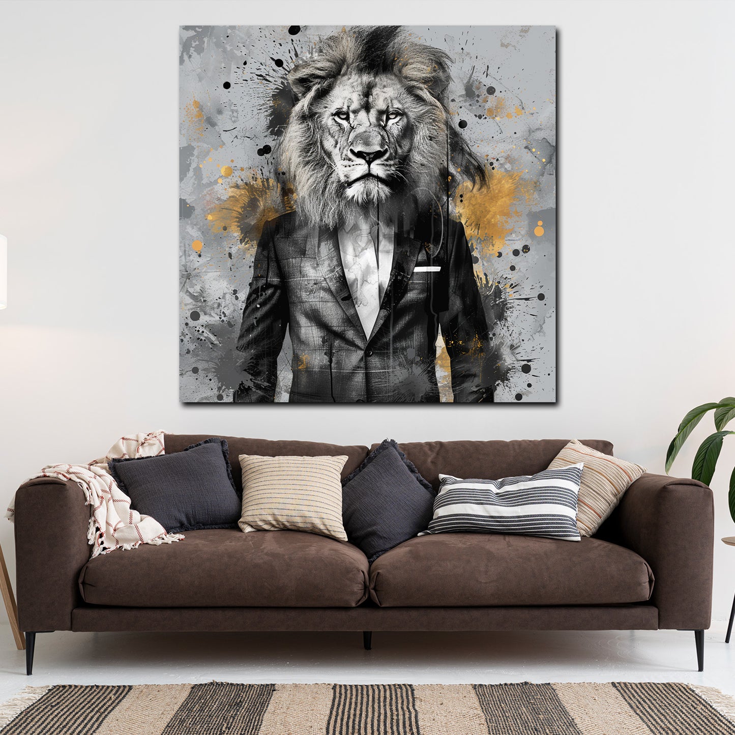 Wandbild Kunstwerk Löwe im Anzug Pop Art Stil