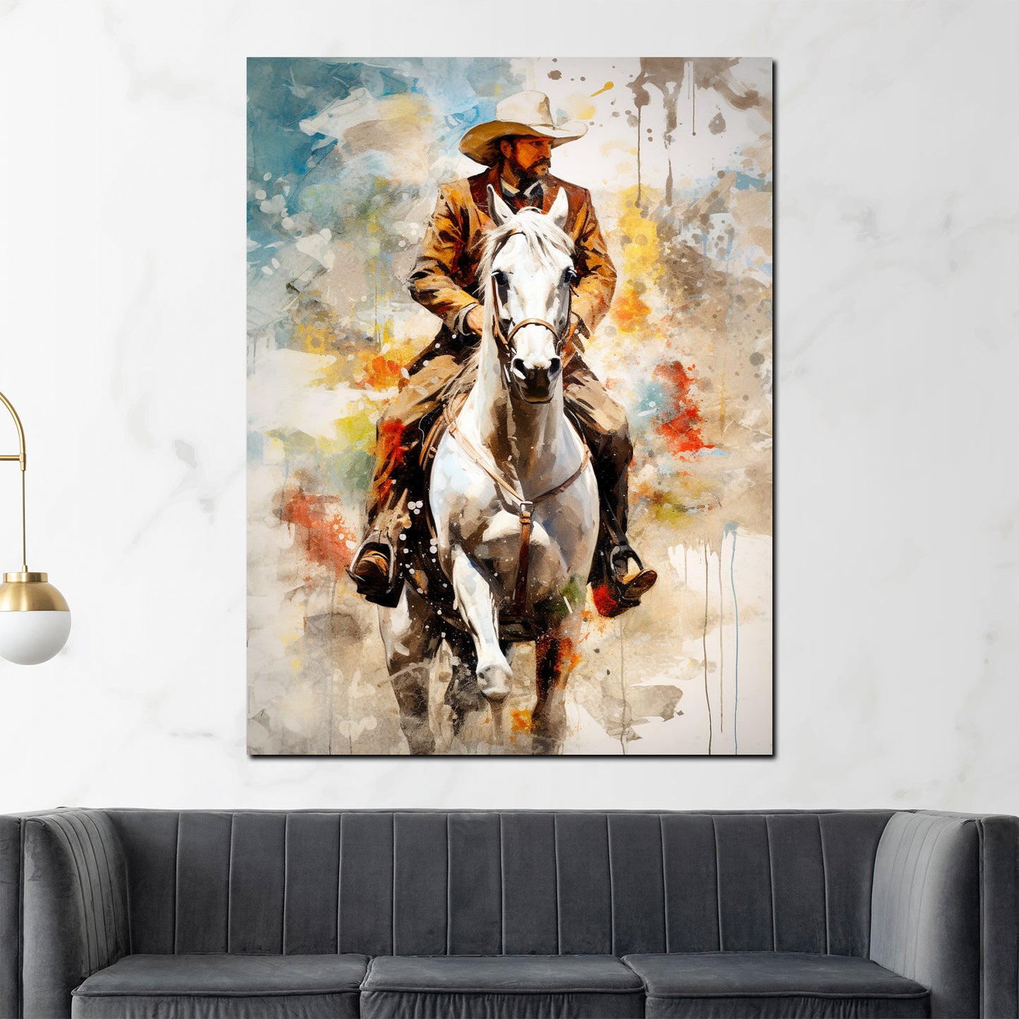 Kunstwerk Cowboy Western Wandbild Mann auf Pferd Pop Art