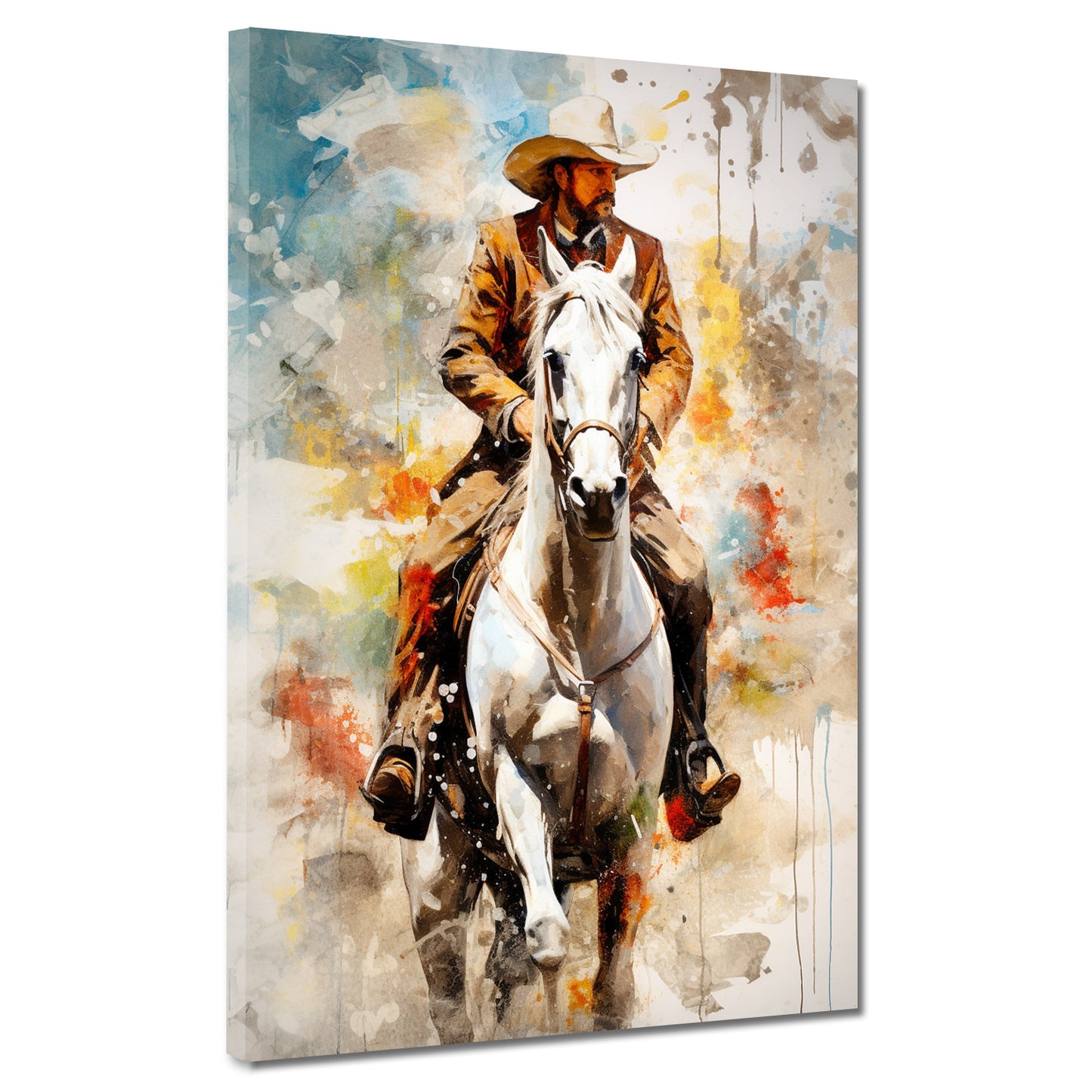 Kunstwerk Cowboy Western Wandbild Mann auf Pferd Pop Art
