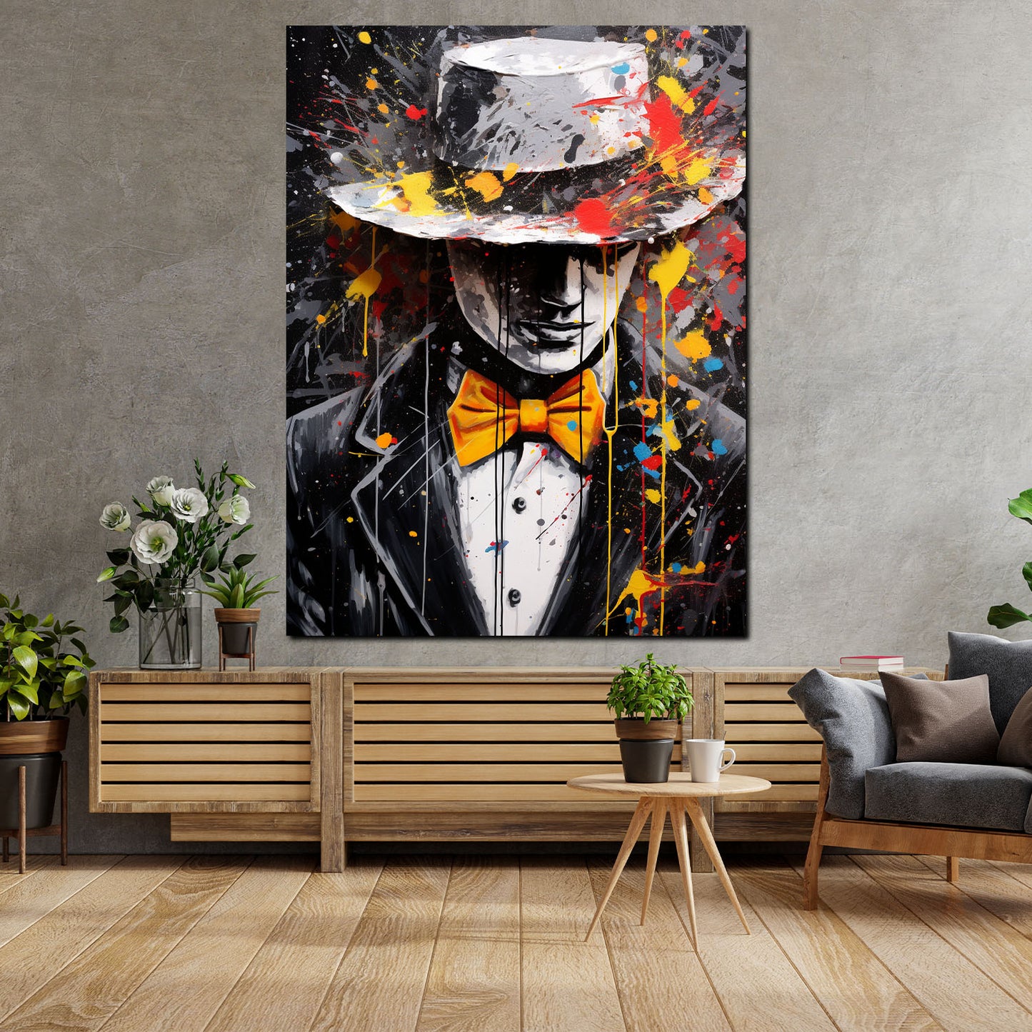 Abstrakt Pop Art Mann mit Fliege Wandbild Kunstwerk
