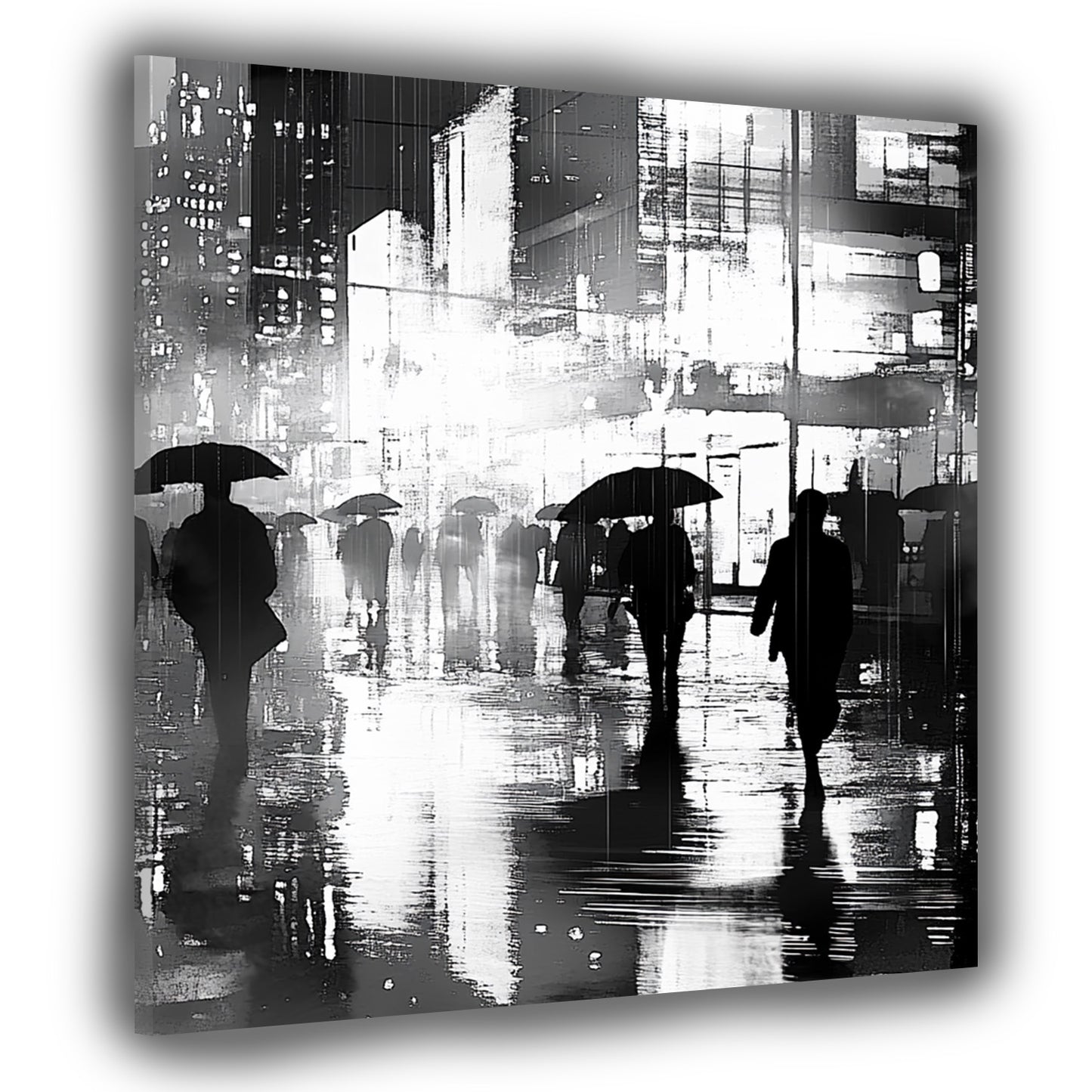 Wandbild Kunstwerk abstrakt Städte regnerische Nacht Silhouetten modern