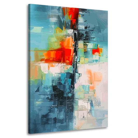 Wandbild Kunstwerk abstrakt farbenfroh modern in blau und rot