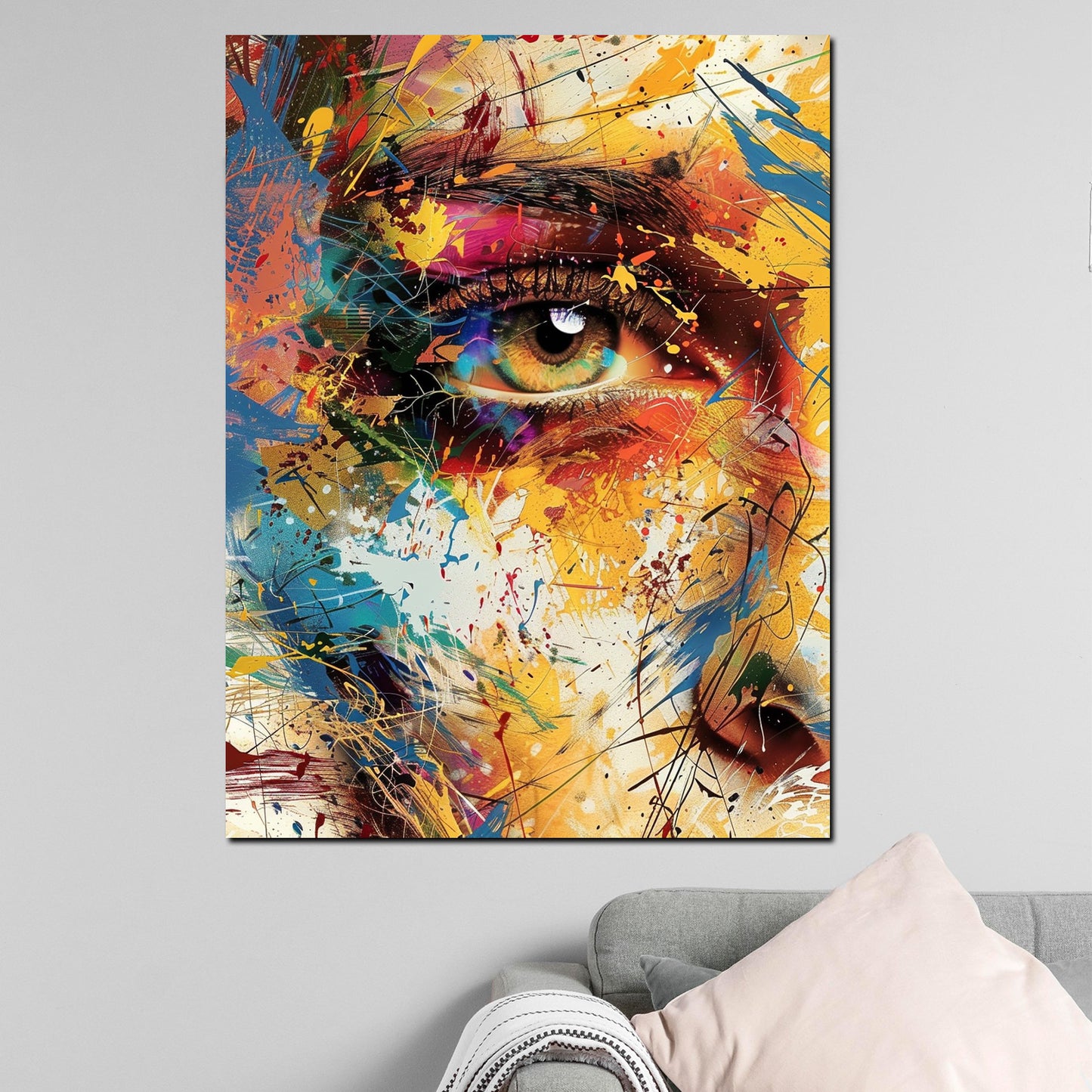 Wandbild Kunstwerk abstrakt farbenfrohes Auge Porträt Pop Art