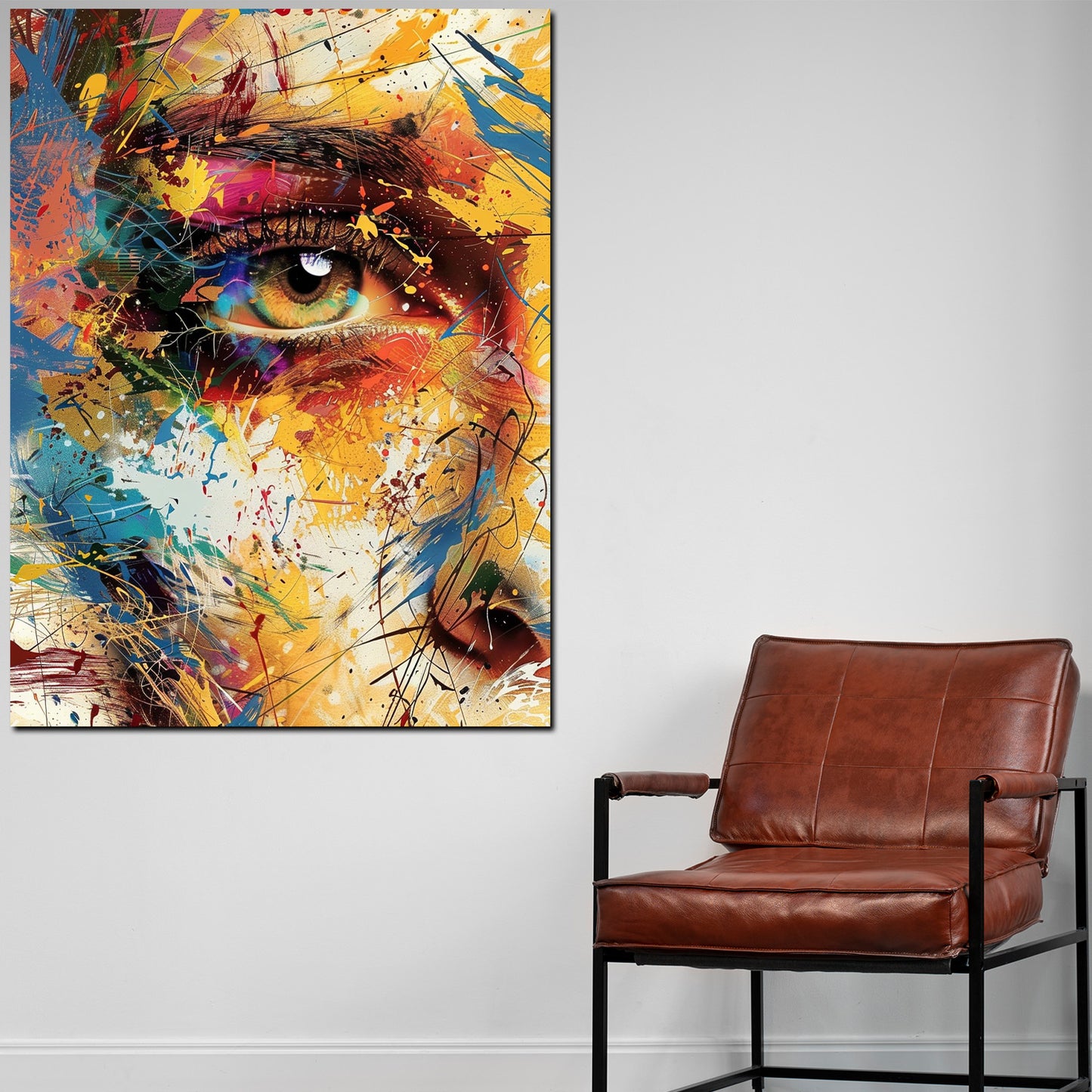 Wandbild Kunstwerk abstrakt farbenfrohes Auge Porträt Pop Art