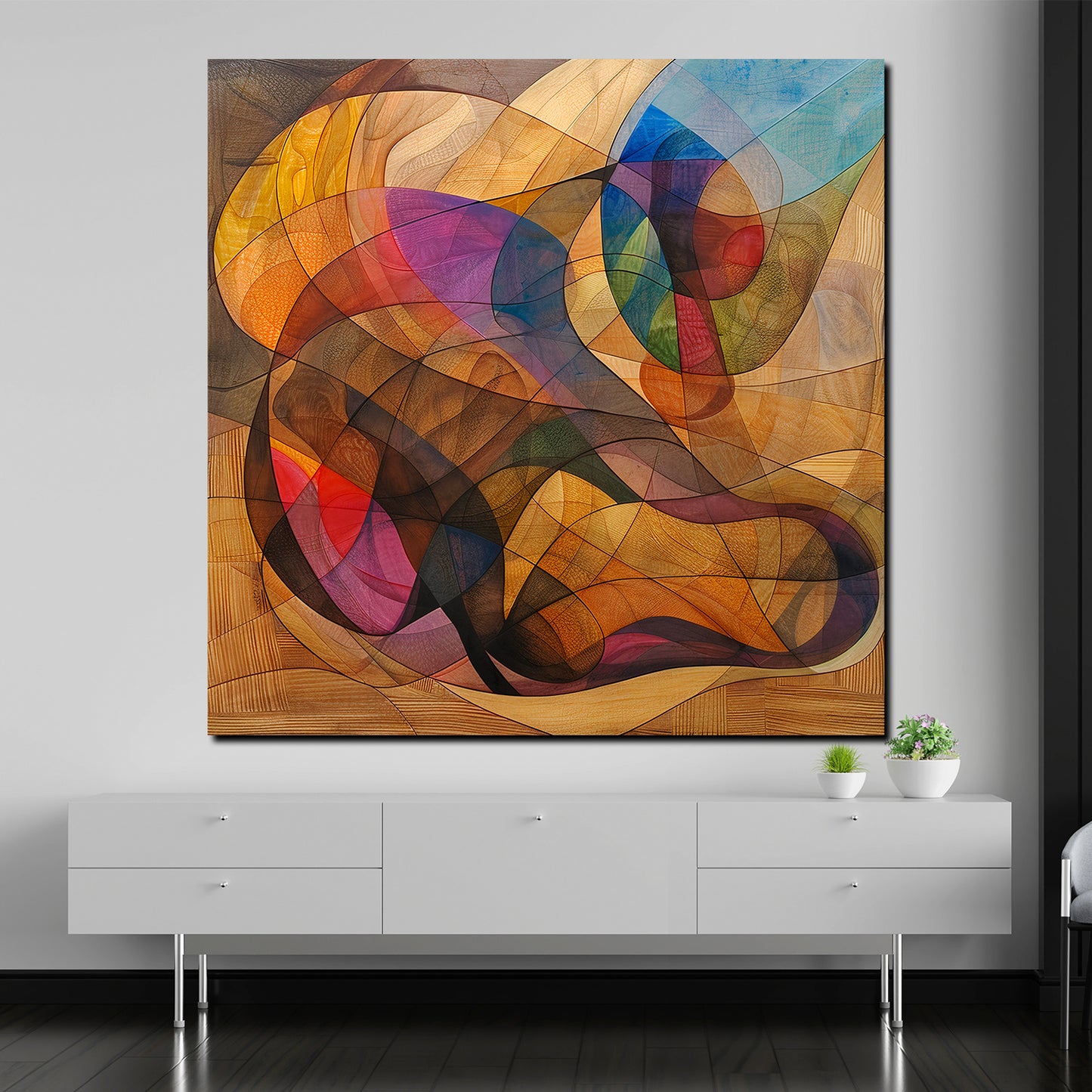 Abstrakt geschwungene Linien und Farben Wandbild Kunstwerk