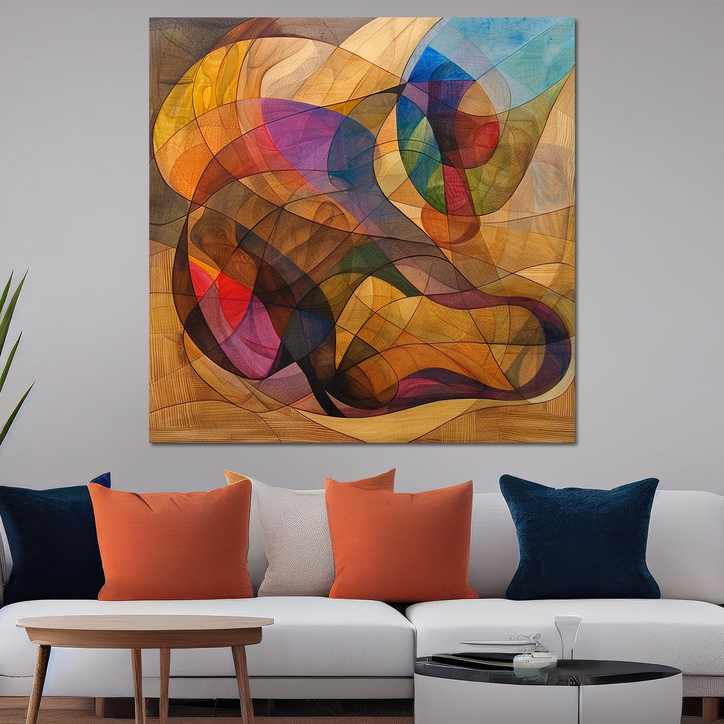Abstrakt geschwungene Linien und Farben Wandbild Kunstwerk