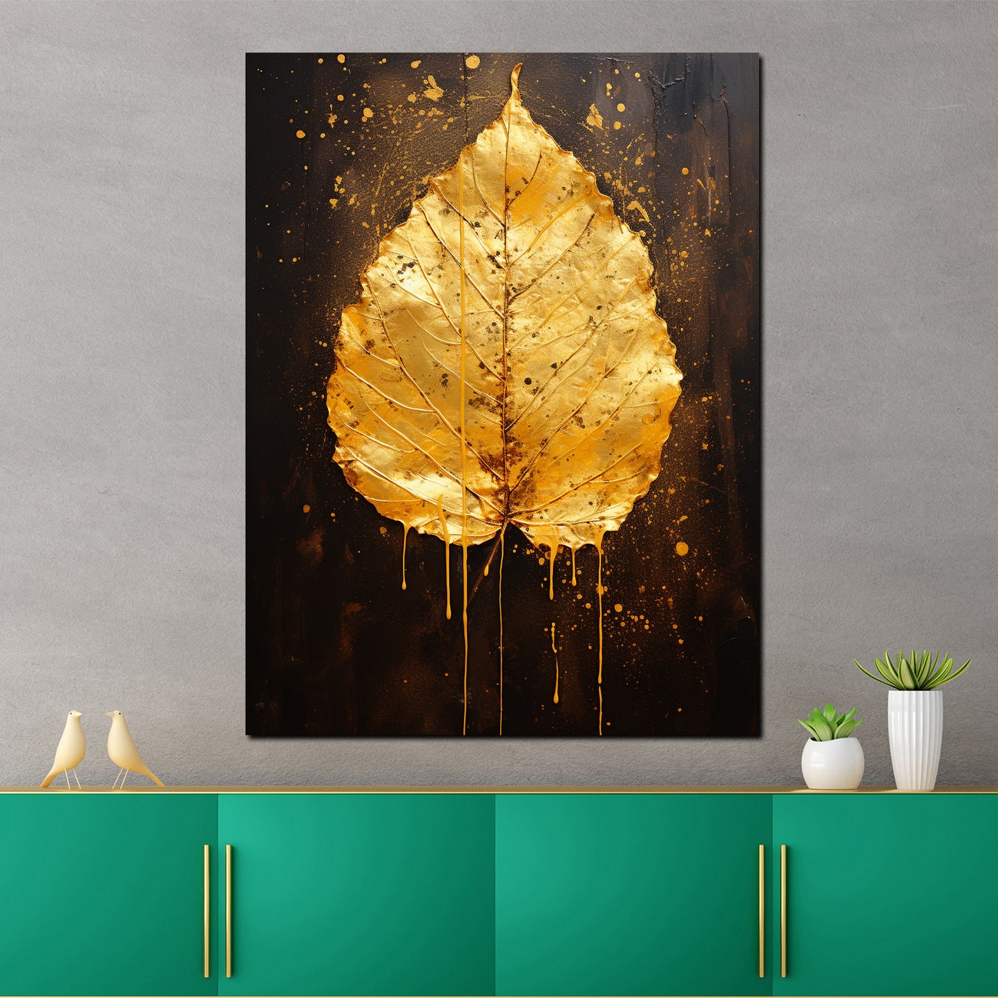 Wandbild Kunstwerk abstrakt goldenes Blatt