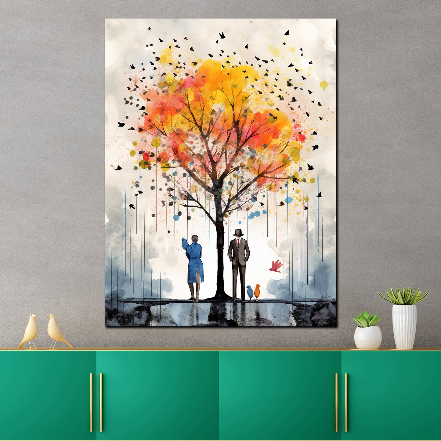 Wandbild Kunstwerk abstrakt herbstlicher Baum Painting Style