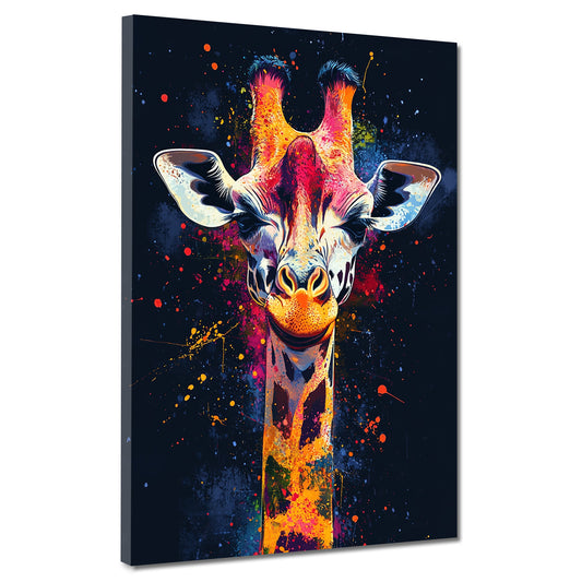 Wandbild Kunstwerk Pop Art Giraffe mit Farbspritzern