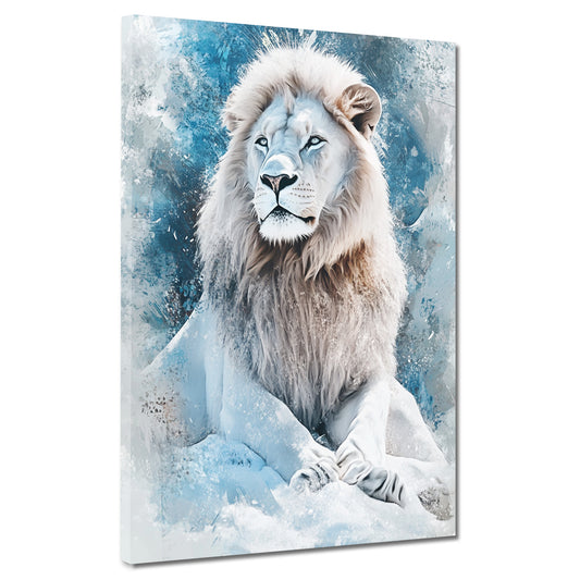 Wandbild Kunstwerk majestätischer Löwe in Blau