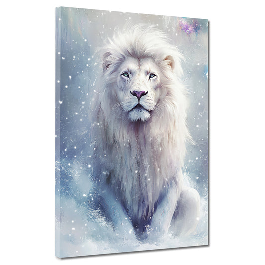 Wandbild Kunstwerk mystischer Löwe im Schnee