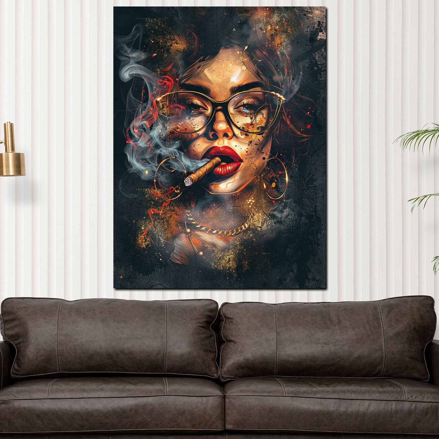 Wandbild Kunstwerk abstrakt rauchende Frau mit Brille Pop Art
