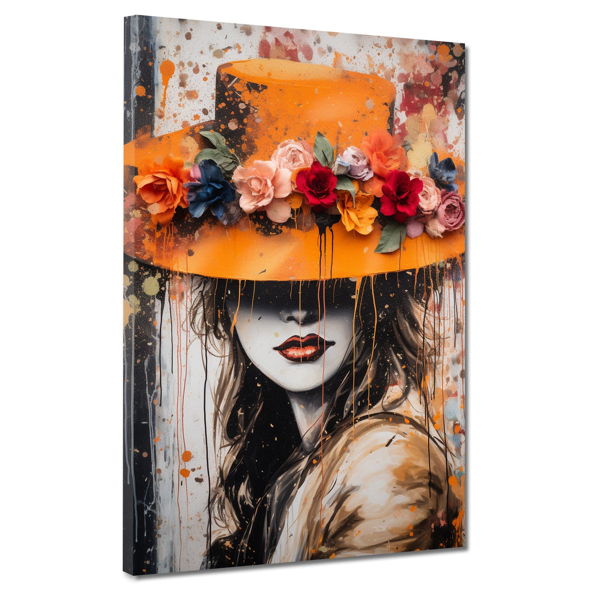Abstrakt schöne Frau Pop mit Hut Wandbild Kunstwerk
