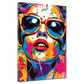 Wandbild Kunstwerk abstrakt stilvolle Frau mit Brille Pop Art