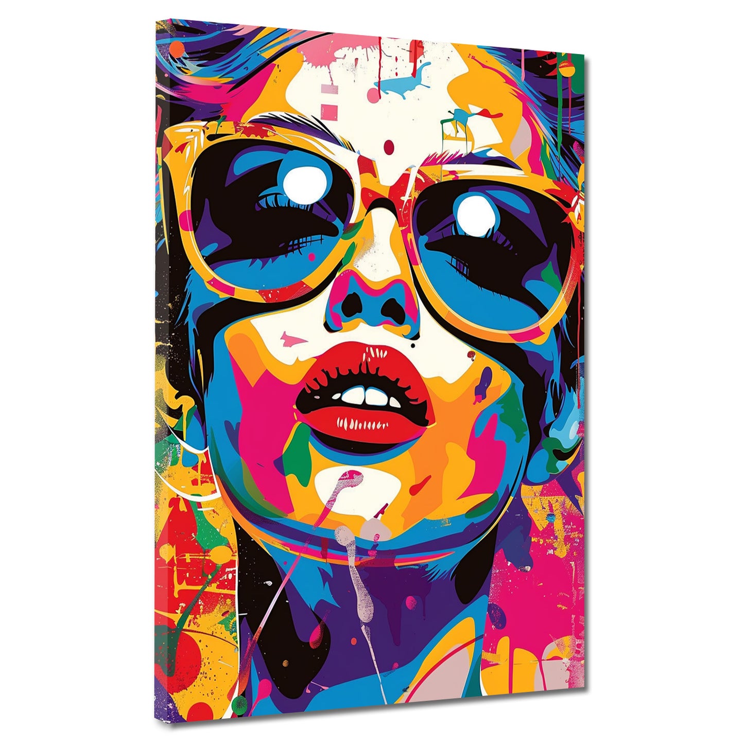Wandbild Kunstwerk abstrakt stilvolle Frau mit Brille Pop Art