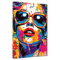 Abstrakt stilvolle Frau mit Brille Pop Art Wandbild Kunstwerk