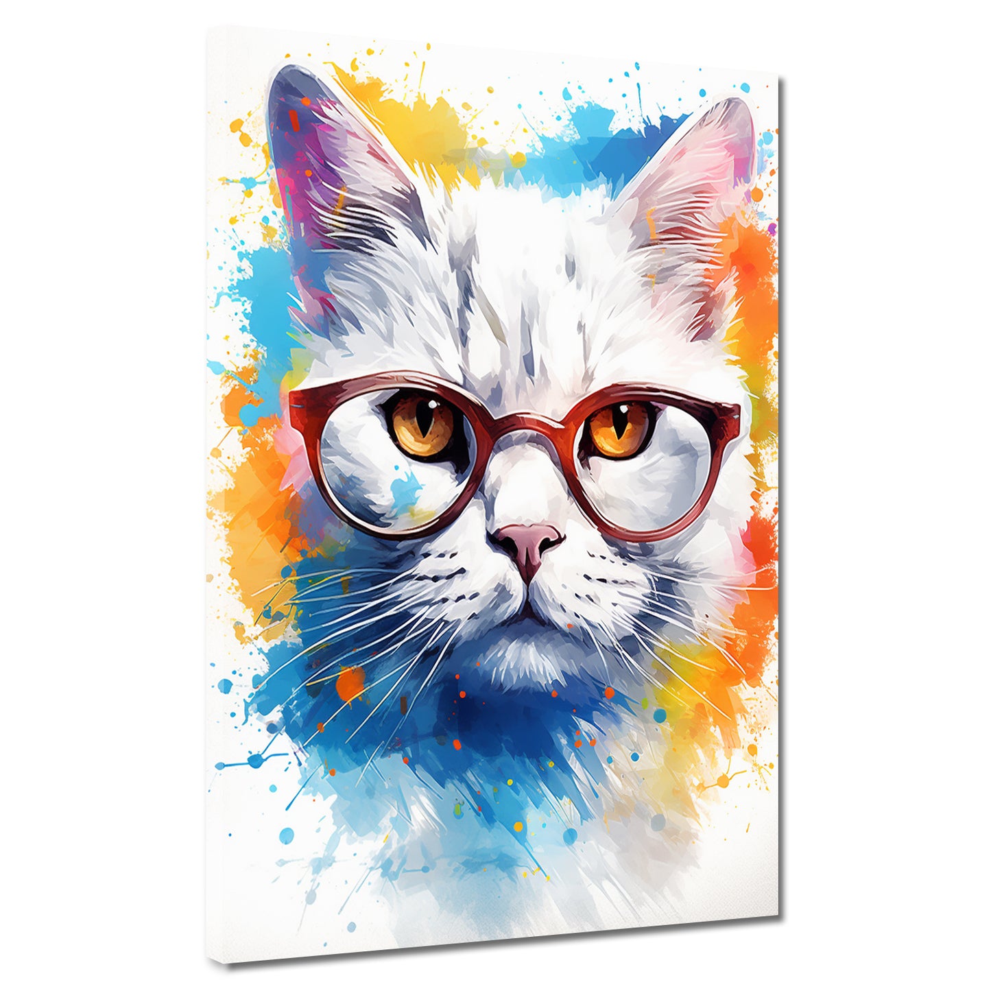 Pop Art Abstrakt weiße Katze mit Brille Wandbild Kunstwerk