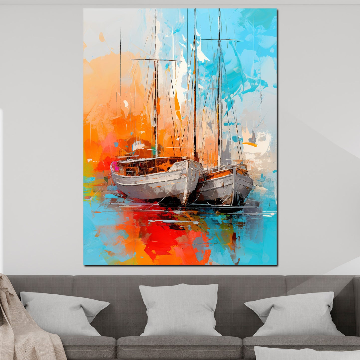 Abstrakt zwei Segelboote Painting Style Wandbild Kunstwerk