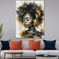 Afrikanische Frau mit goldenen Akzenten und Kopfhörern Wandbild Kunstwerk