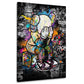Bunte Figur im Graffiti Pop Art Stil vor Ziegelwand Wandbild Kunstwerk