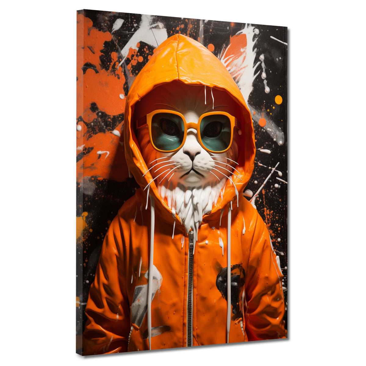 Pop Art Coole Katze mit Jacke und Sonnenbrille Wandbild Kunstwerk