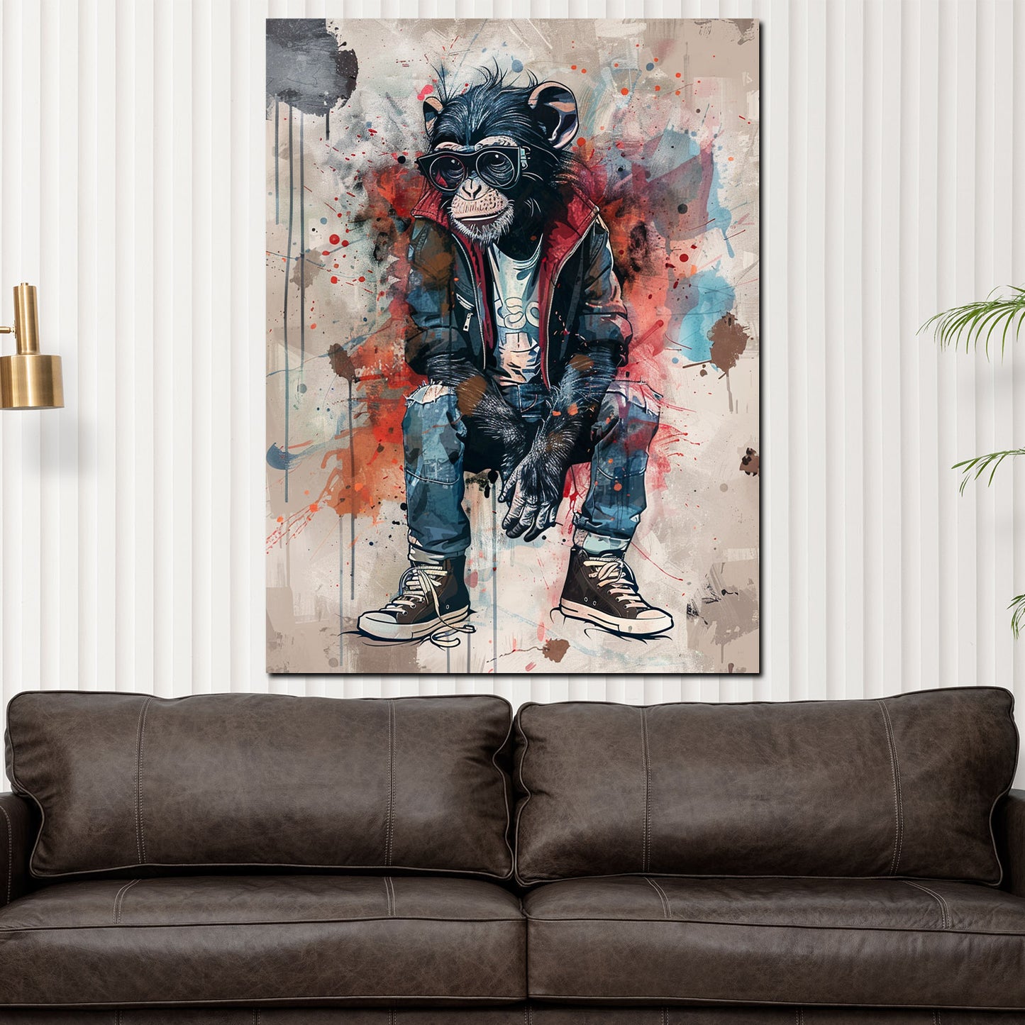 Cooler Affe mit Hoodie und Sneakers Wandbild Kunstwerk