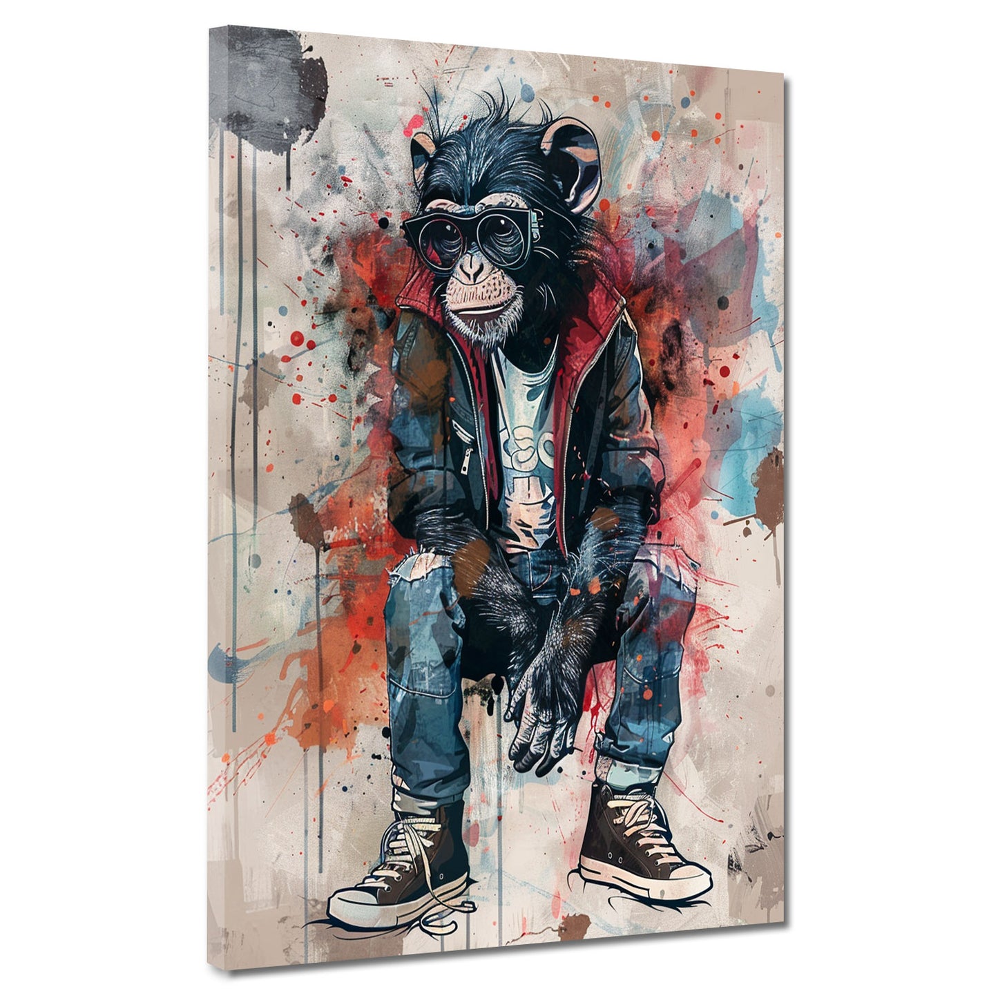 Cooler Affe mit Hoodie und Sneakers Wandbild Kunstwerk