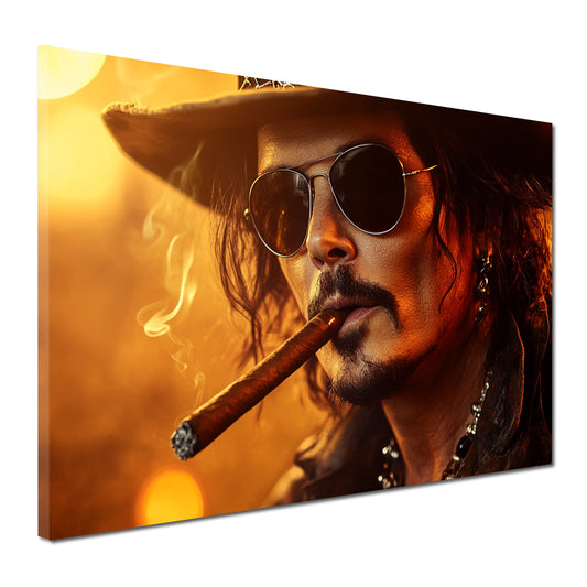 Wandbild Kunstwerk cooler Johnny mit Hut Zigarre und Sonnenbrille
