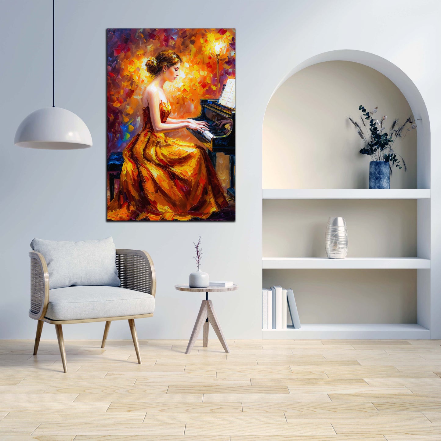 Wandbild Kunstwerk elegante Pianistin im Abendkleid Musik modern