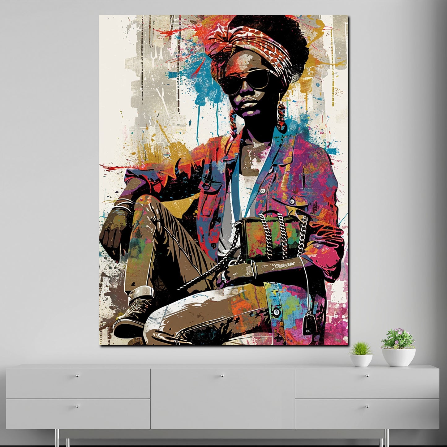 Farbenfrohe afrikanische Frau Street Art Design Wandbild Kunstwerk