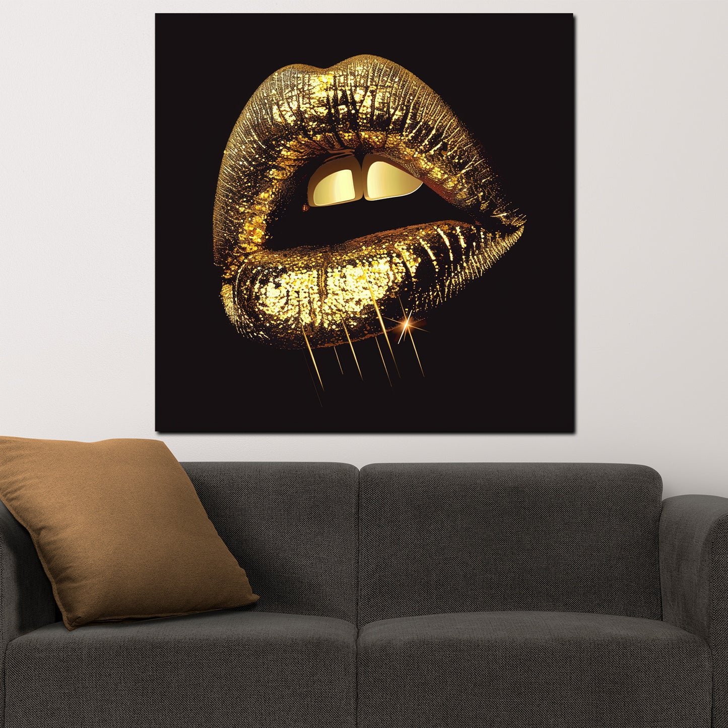 Glänzende goldene Lippen Wandbild Kunstwerk