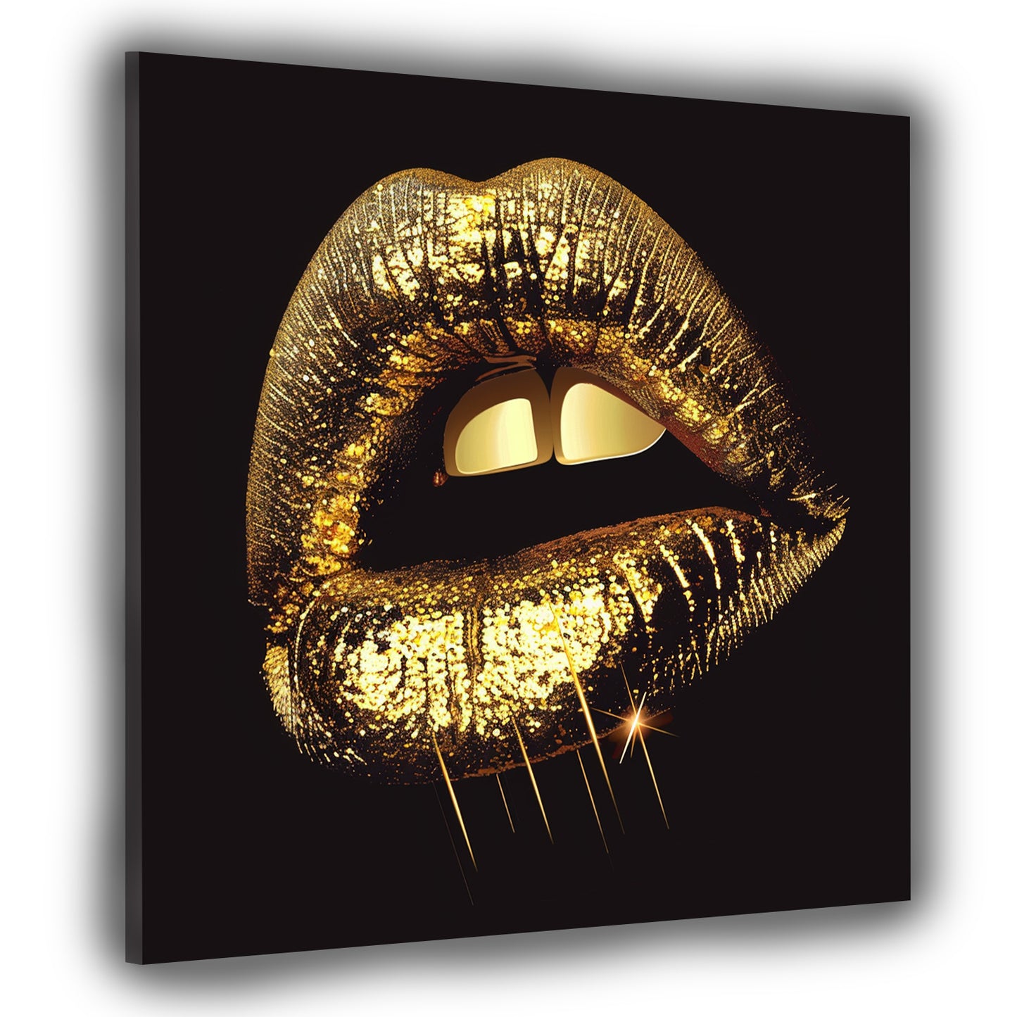 Glänzende goldene Lippen Wandbild Kunstwerk