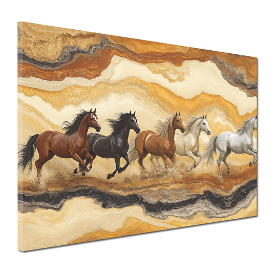 Wandbild Kunstwerk malerische galoppierende Pferde Sandfarben modern
