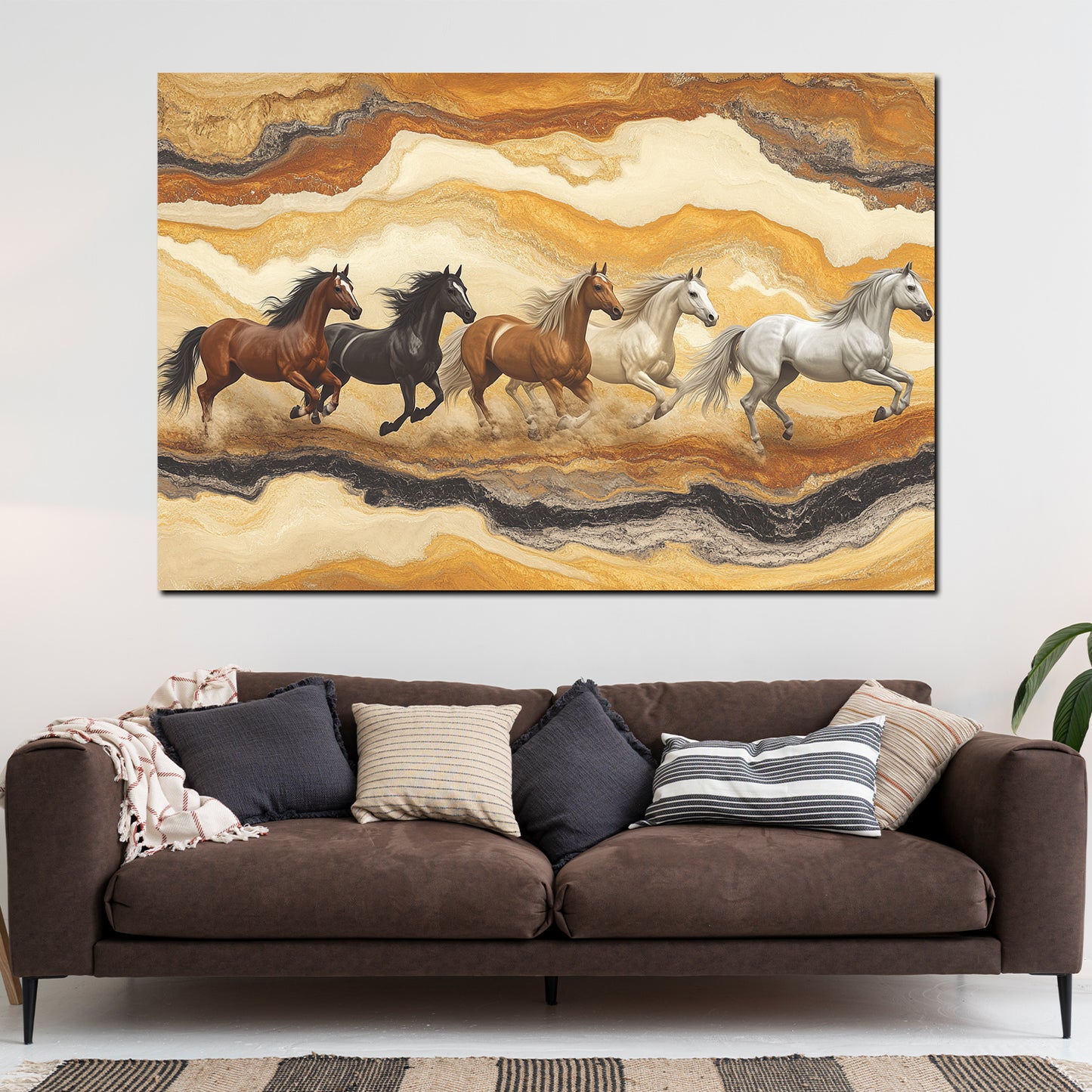 Wandbild Kunstwerk malerische galoppierende Pferde Sandfarben modern