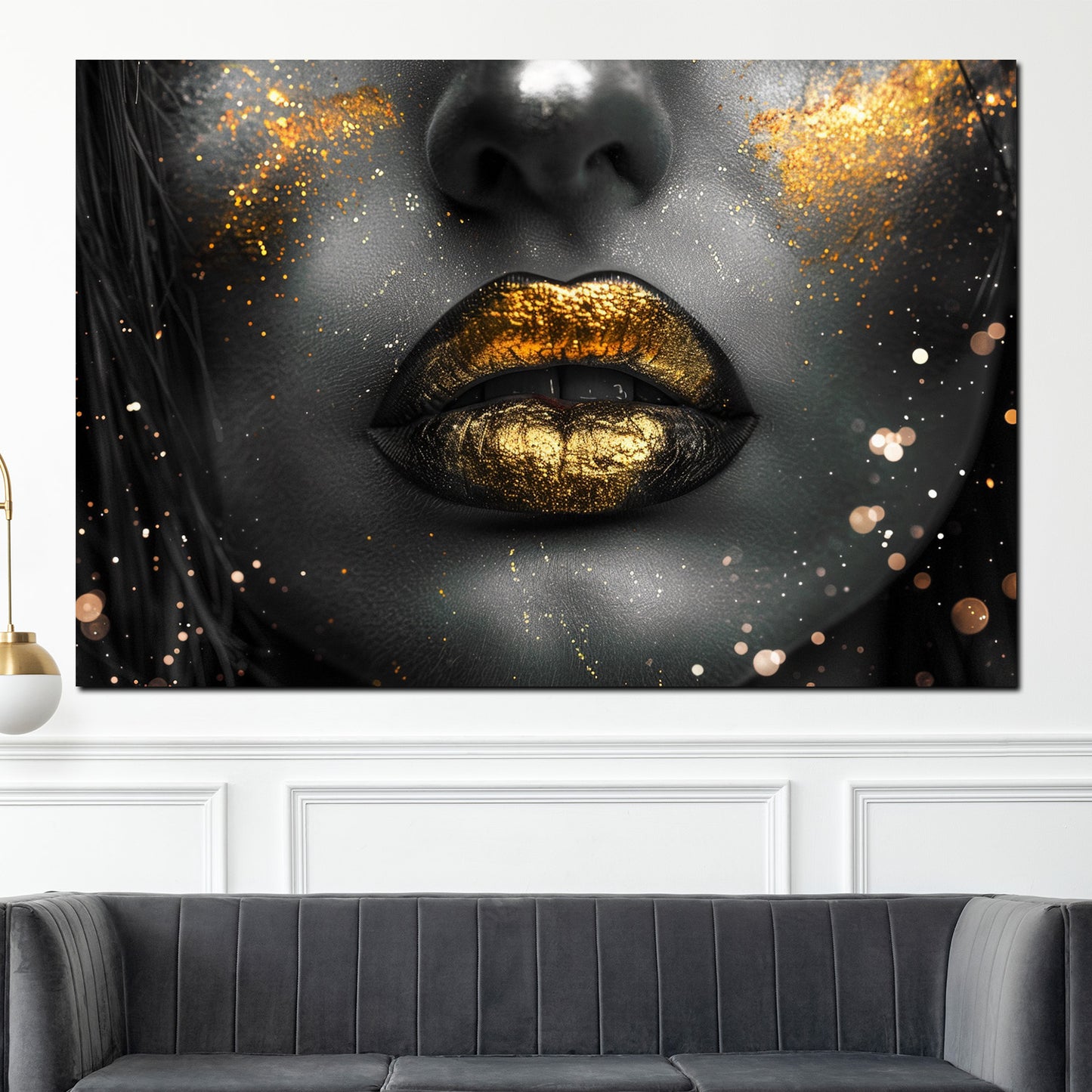 Schöne Lippen mit goldenen Akzenten Wandbild Kunstwerk