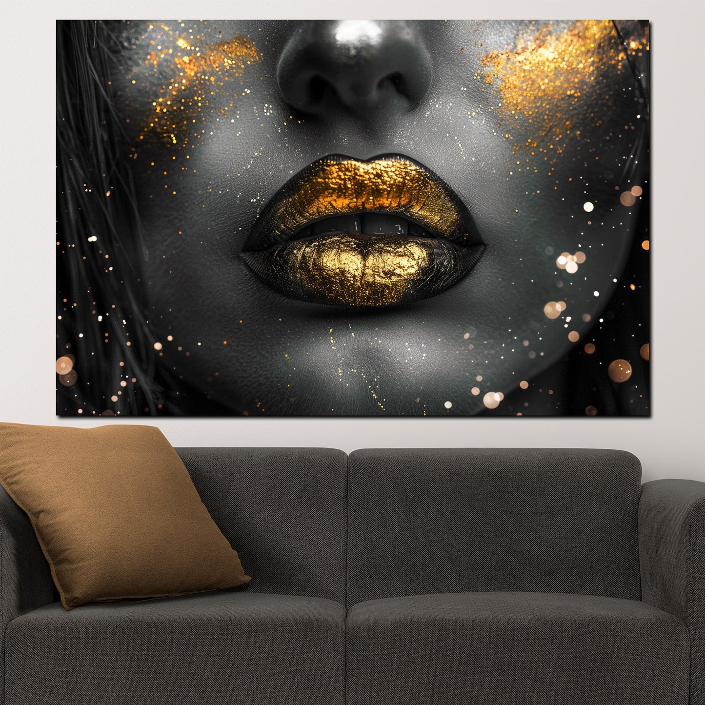 Schöne Lippen mit goldenen Akzenten Wandbild Kunstwerk