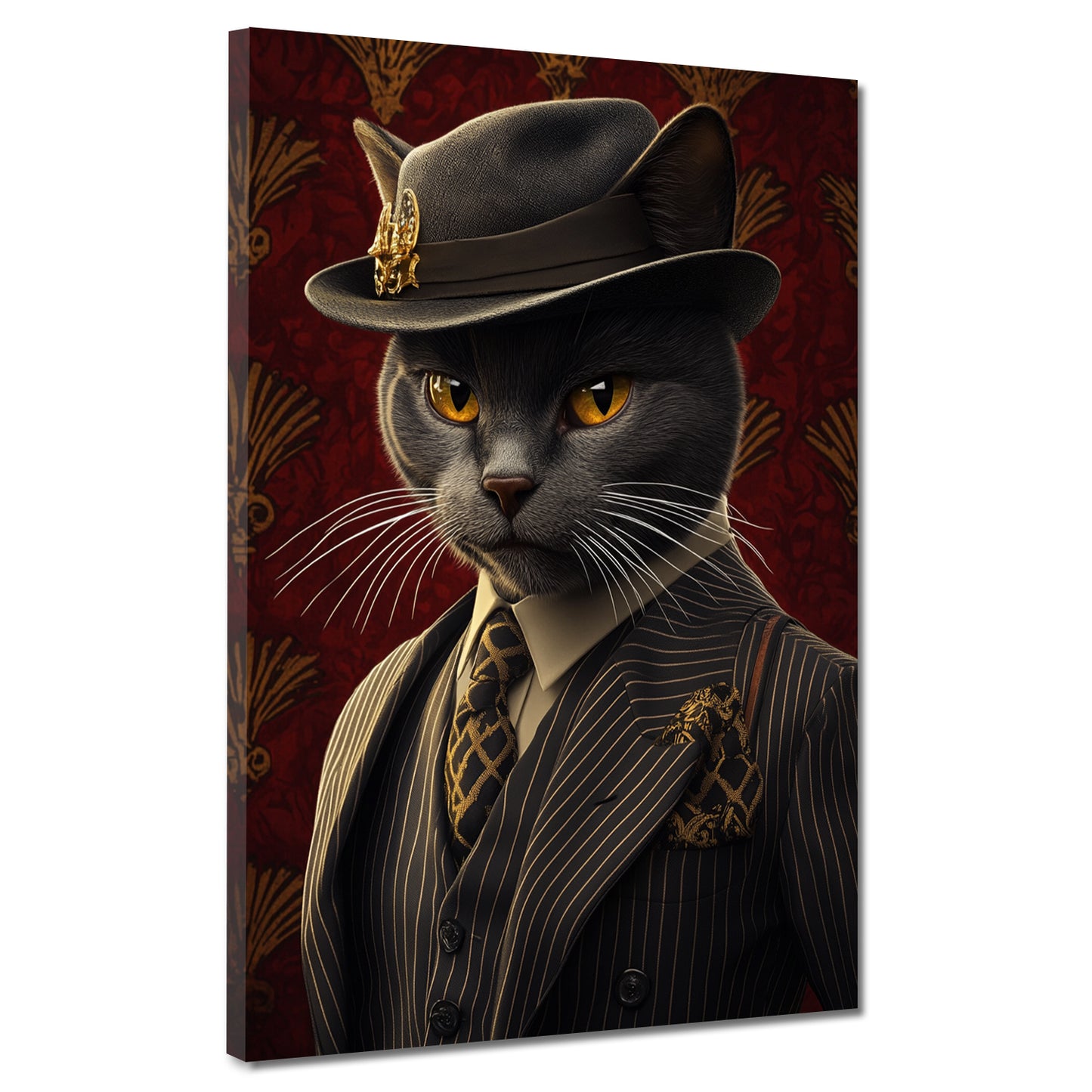 Schwarze Katze Anzug Hut Stil Vintage Eleganz Wandbild Kunstwerk