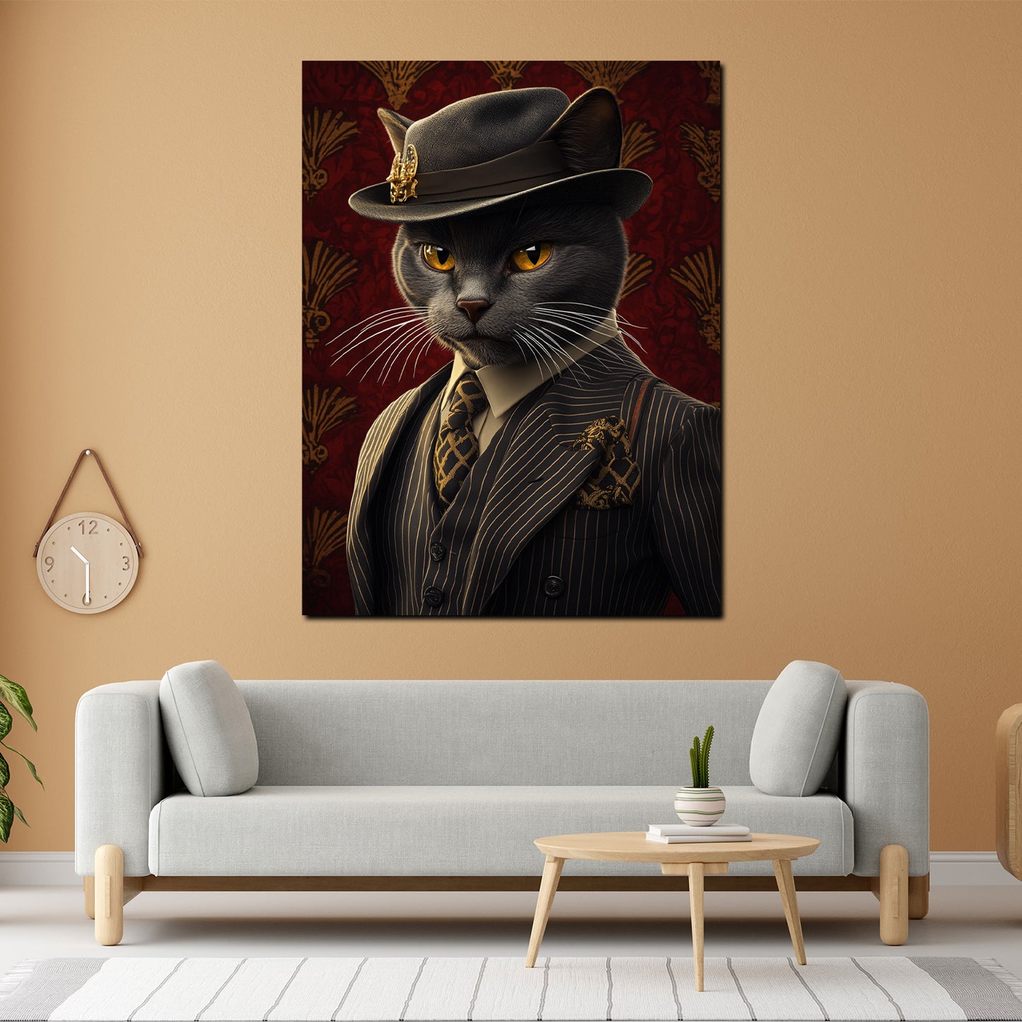 Schwarze Katze Anzug Hut Stil Vintage Eleganz Wandbild Kunstwerk