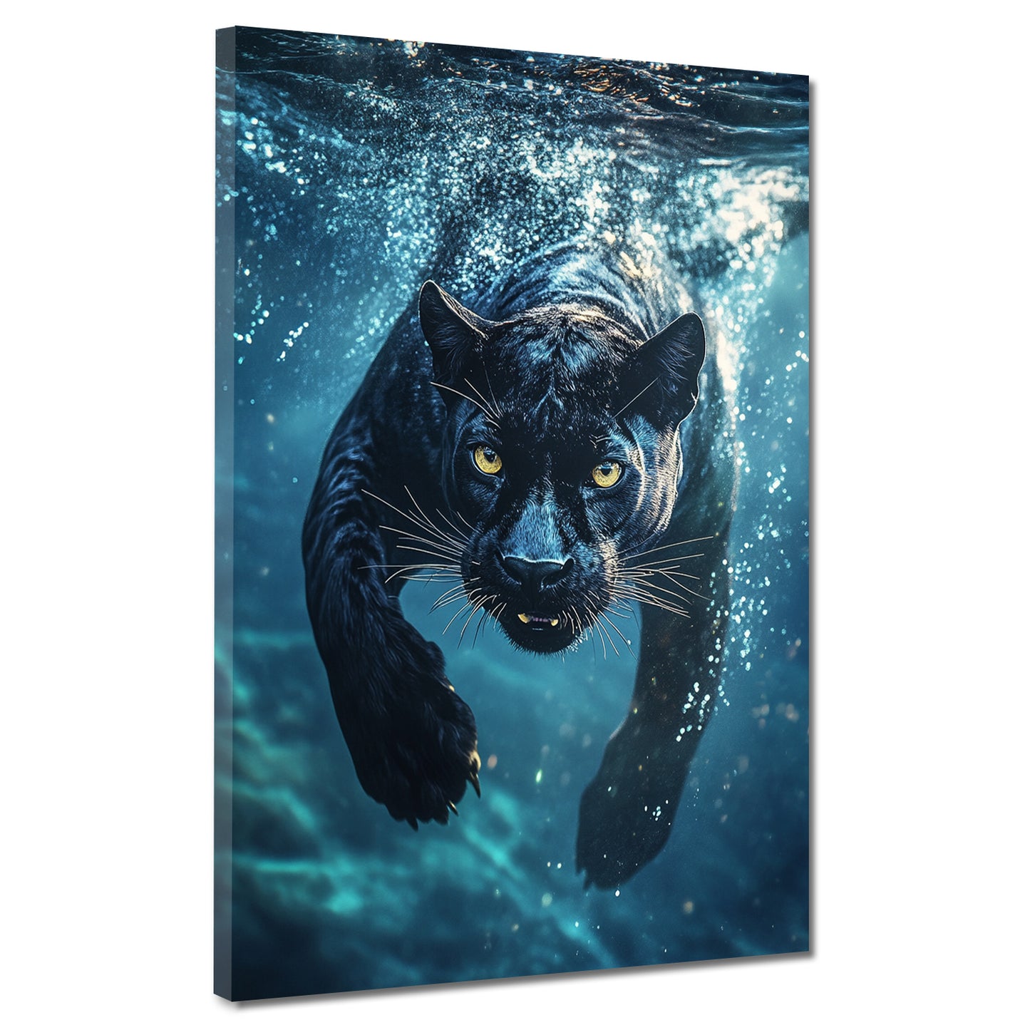 Wandbild Kunstwerk schwarzer Panther beim Eintauchen Energie Raubtier modern