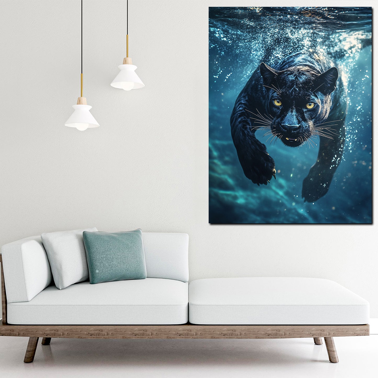 Wandbild Kunstwerk schwarzer Panther beim Eintauchen Energie Raubtier modern