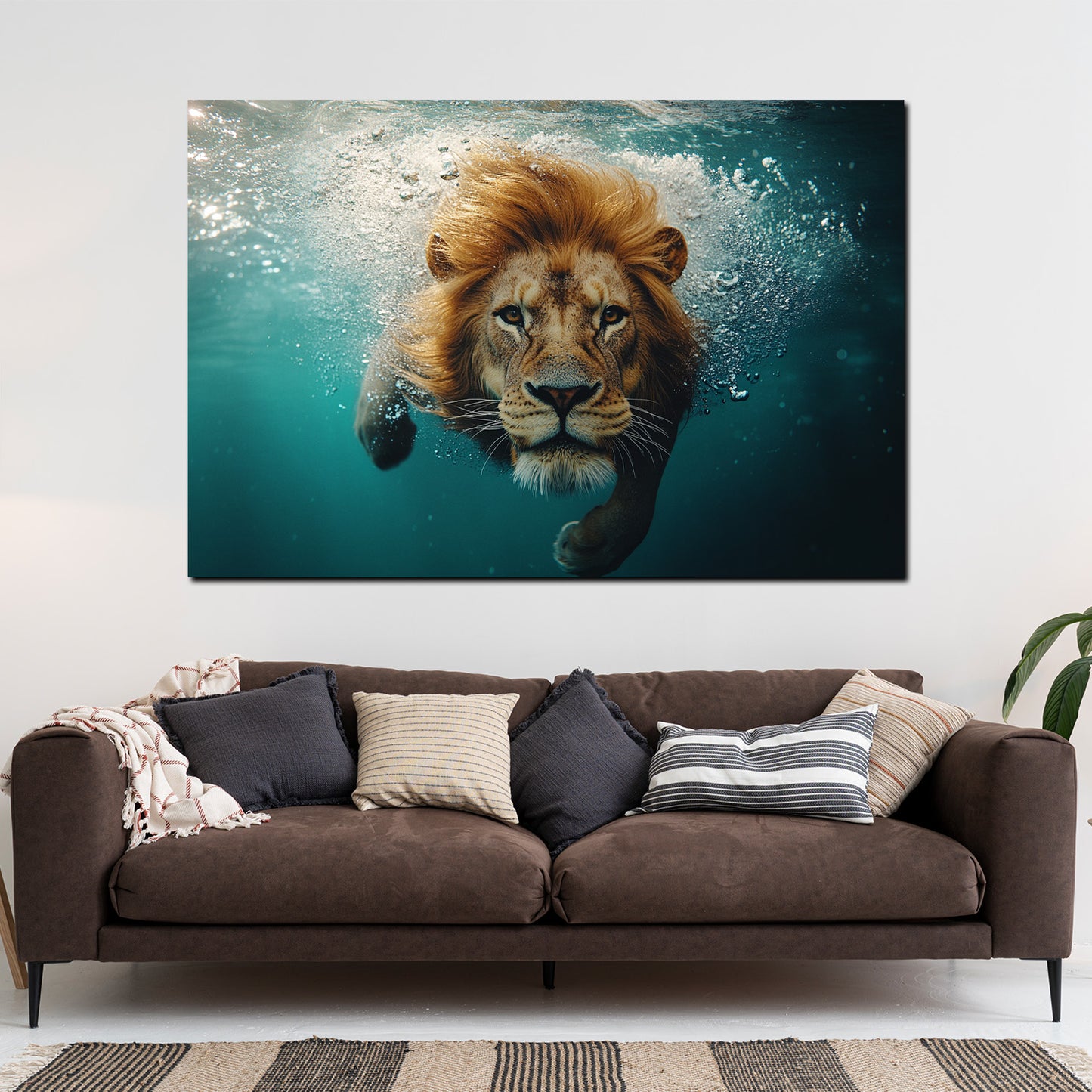 Wandbild Kunstwerk schwimmender Löwe